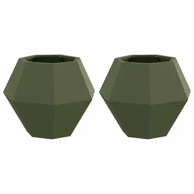 vidaXL Cvetlično korito 2 pcs Oljčno zelena 50 x 50 x 40 cm Jeklo