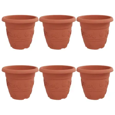 vidaXL Okrogli cvetlični lonec 6 pcs Kamnito rdeča Ø 34 x 28 cm