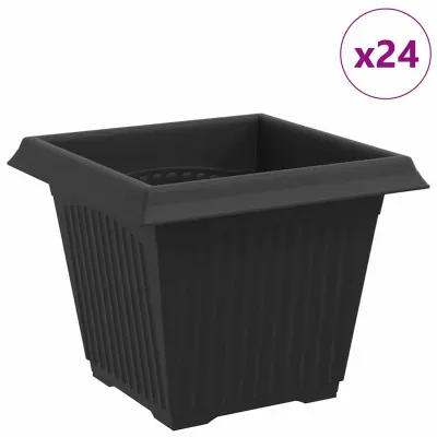 vidaXL Kvadratna cvetlična posoda 24 pcs Črna 20 x 20 x 16 cm Plastika