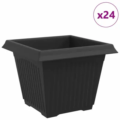 vidaXL Kvadratna cvetlična posoda 24 pcs Črna 28,5 x 28,5 x 22 cm