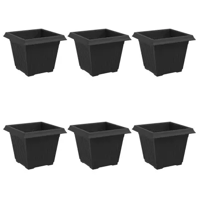 vidaXL Kvadratna cvetlična posoda 6 pcs Črna 20 x 20 x 16 cm Plastika