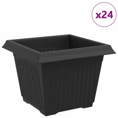 vidaXL Kvadratna cvetlična posoda 24 pcs Črna 23 x 23 x 17,5 cm