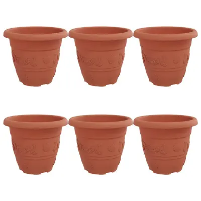 vidaXL Okrogli cvetlični lonec 6 pcs Kamnito rdeča Ø 22 x 18 cm