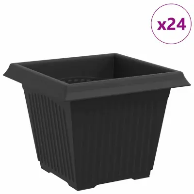 vidaXL Kvadratna cvetlična posoda 24 pcs Črna 33 x 33 x 26 cm Plastika