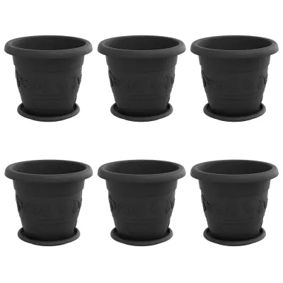 vidaXL Lončki za rastline 6 pcs Črna Ø 26 x 21.5 cm Plastika