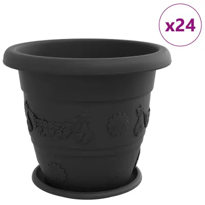 vidaXL Lončki za rastline 24 pcs Črna Ø 26 x 21.5 cm Plastika