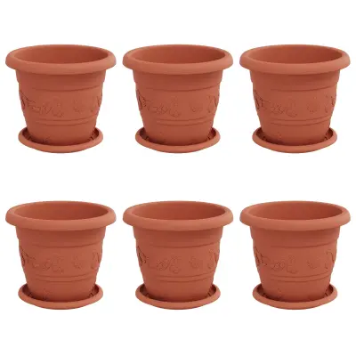 vidaXL Lončki za rastline 6 pcs Kamnito rdeča Ø 22 x 18 cm Plastika