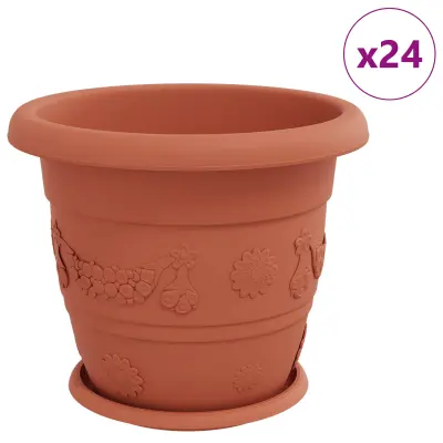 vidaXL Lončki za rastline 24 pcs Kamnito rdeča Ø 34 x 28 cm Plastika