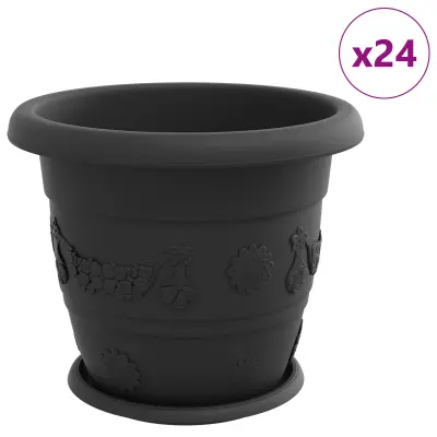 vidaXL Lončki za rastline 24 pcs Črna Ø 34 x 28 cm Plastika