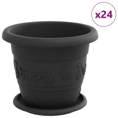 vidaXL Lončki za rastline 24 pcs Črna Ø 22 x 18 cm Plastika