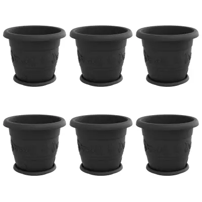 vidaXL Lončki za rastline 6 pcs Črna Ø 26 x 21.5 cm Plastika