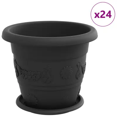 vidaXL Lončki za rastline 24 pcs Črna Ø 26 x 21.5 cm Plastika