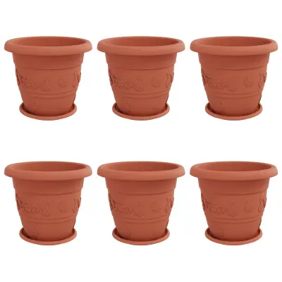 vidaXL Lončki za rastline 6 pcs Kamnito rdeča Ø 39 x 32 cm Plastika