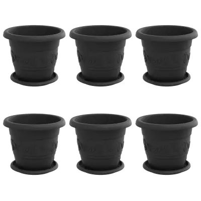 vidaXL Lončki za rastline 6 pcs Črna Ø 22 x 18 cm Plastika