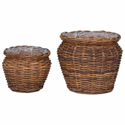 vidaXL Košara za rastline s shranjevanjem 2 pcs Rjava Lacak ratan