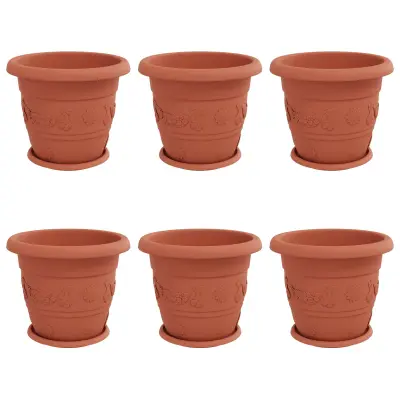 vidaXL Lončki za rastline 6 pcs Kamnito rdeča Ø 34 x 28 cm Plastika