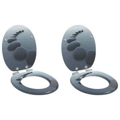 vidaXL Toaletni pokrov s tiho zaporo 2 pcs Siva 44 x 38 cm MDF plošča