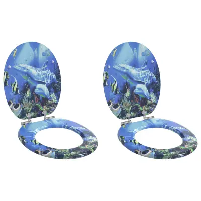 vidaXL Toaletni pokrov s tiho zaporo 2 pcs Modra 44 x 38 cm MDF plošča