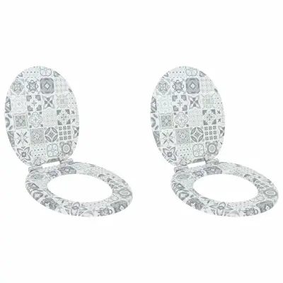 vidaXL Toaletni pokrov s tiho zaporo 2 pcs Modra in bela porcelana