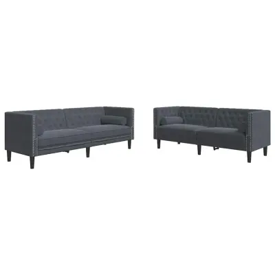 vidaXL Dnevna soba kavč 2 pcs Temno siva 194 x 74,5 x 70,5 cm Žamet