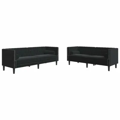 vidaXL Dnevna soba kavč 2 pcs Črna 194 x 74,5 x 70,5 cm Žamet