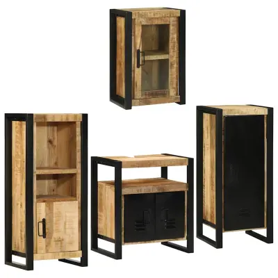 vidaXL Komplet pohištva za kopalnico z vrati 4 pcs Rjava Trd mango les