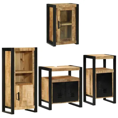 vidaXL Komplet pohištva za kopalnico z vrati 4 pcs Rjava Trd mango les
