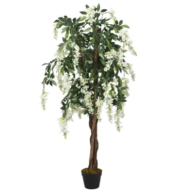 vidaXL Umetna glicinija 840 listov 150 cm zelena in bela