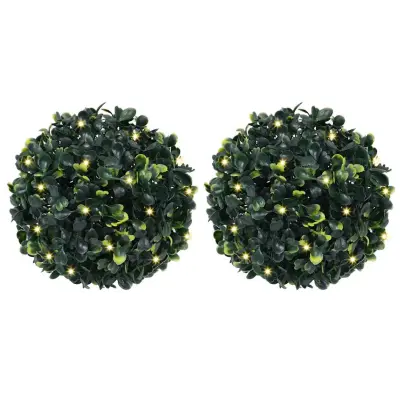 vidaXL Umetni pušpani okrogli z LED lučmi 2 kosi zelene 22 cm