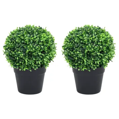 vidaXL Umetna rastlina pušpan 2 kosa z lonci okrogle oblike 32 cm
