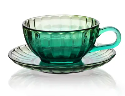 Skodelica s podstavkom steklo Vini VINI 210 ml 15,5x15,5x7 cm zelena 1 kos