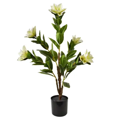 Umetna roža Plastika MONDEX Viridis Magnolia 80 cm (lonček 14x12 cm) bela/zelena/črna 1 kos
