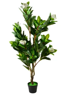 Umetna rastlina plastika Viridis Magnolia 135 cm bela 6 cvetov