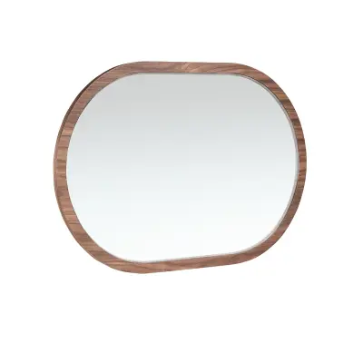 Okroglo stensko ogledalo iz orehovega lesa