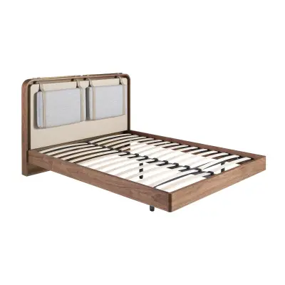 Postelja iz tkanine v bež in sivi barvi