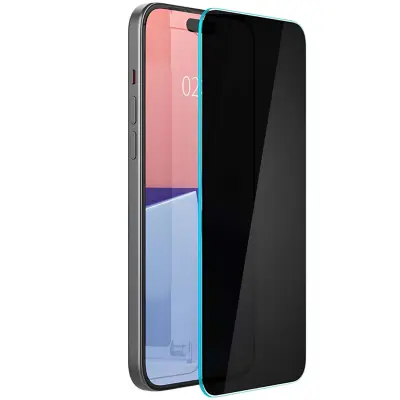 Spigen SGP, Kaljeno steklo za iPhone 15 / 16 z zaščitnim filtrom proti vohunjenju, Prozorno črna