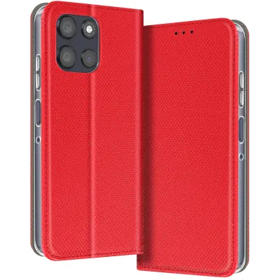 Etui za Motorola Moto G56, Teksturiran, Progast, z Držalom za Kartice in Funkcijo Stojala, Rdeča