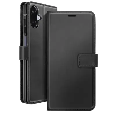 Mayaxess, Denarnica etui za Samsung Galaxy A07 z zapestnim trakom in magnetnim jezičkom, Črna