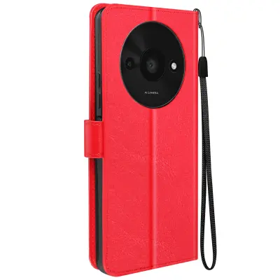 Mayaxess, Torbica s preklopom za Xiaomi Redmi A3 Zaščita z zapestnim trakom Večnamenska zaklopka, Rdeča