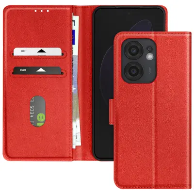 Ohišje za Oppo Reno 13 F / 13 FS Clamshell Portfelj and Video Holder, Rdeča