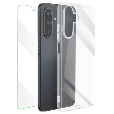 Mayaxess, Zaščitni paket 2-v-1: ovitek + kaljeno steklo za Samsung Galaxy A17, Prozorno