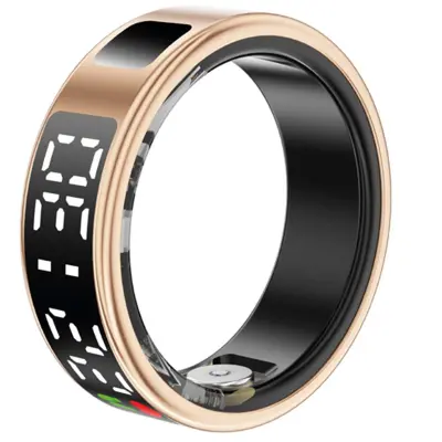 Povezani prstan velikosti 8, model Saturn, z LED zaslonom in polnilnim etuijem, Zlata