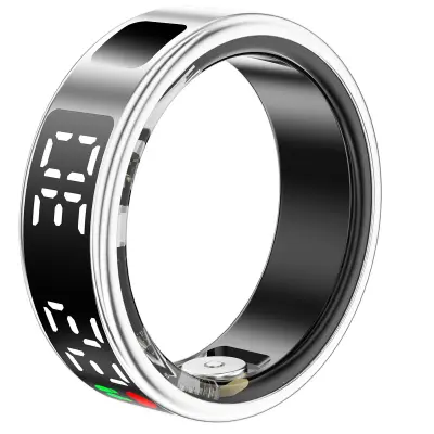 Povezani prstan velikosti 12, model Saturn, z LED zaslonom in polnilnim etuijem, Srebrna