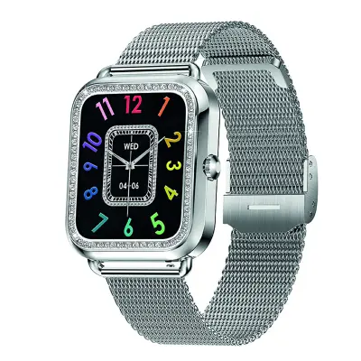 Maria iz nerjavečega jekla povezana ura s sledilnikom zdravja in ID klicatelja, Srebrna