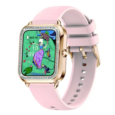 Maria iz nerjavečega jekla povezana ura s sledilnikom zdravja in ID klicatelja, Roza