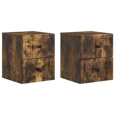 vidaXL Stenski nočni omarici 2 pcs Dimljen hrast 33 x 34,5 x 40 cm