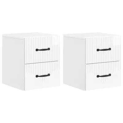 vidaXL Stenski nočni omarici 2 pcs Bela visok sijaj 34,5 x 33 x 40 cm