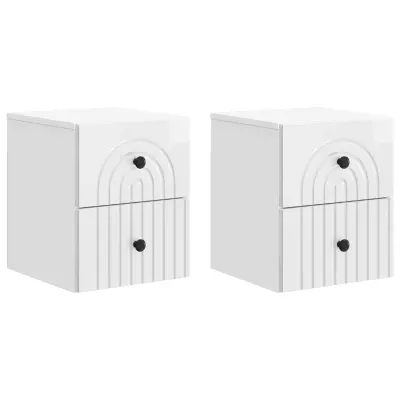 vidaXL Stenski nočni omarici 2 pcs Bela visok sijaj 33 x 34,5 x 40 cm