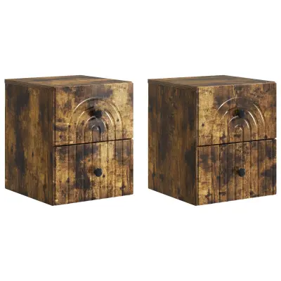 vidaXL Stenski nočni omarici 2 pcs Dimljen hrast 33 x 34,5 x 40 cm