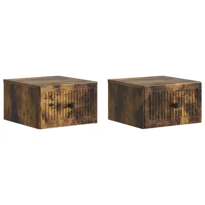 vidaXL Stenski nočni omarici 2 pcs Dimljen hrast 33 x 34,5 x 20 cm
